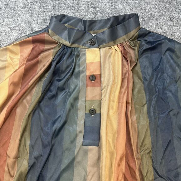 Vintage 80s Blouse Women Extra Large Striped Satin Made In USA Deadstock - Picture 3 of 14